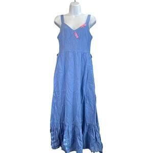 J.Crew Womens 2 Light Blue Tiered Maxi Dress linen-Cotton Feminine FLAW